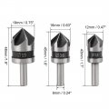 Uxcella Countersink Drill Bit Set 12mm 16mm 19mm Dia Round Shank 90 Degree 5 Flute Chamfer Tool For Woodworking Carbon Steel
