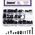 Swpeet 195pcs 2 Sizes M5 M6 Carbon Steel Universal Fairing Bolt Kit Assortment Motorcycle Windscreen Screws Fasteners Fixing 
