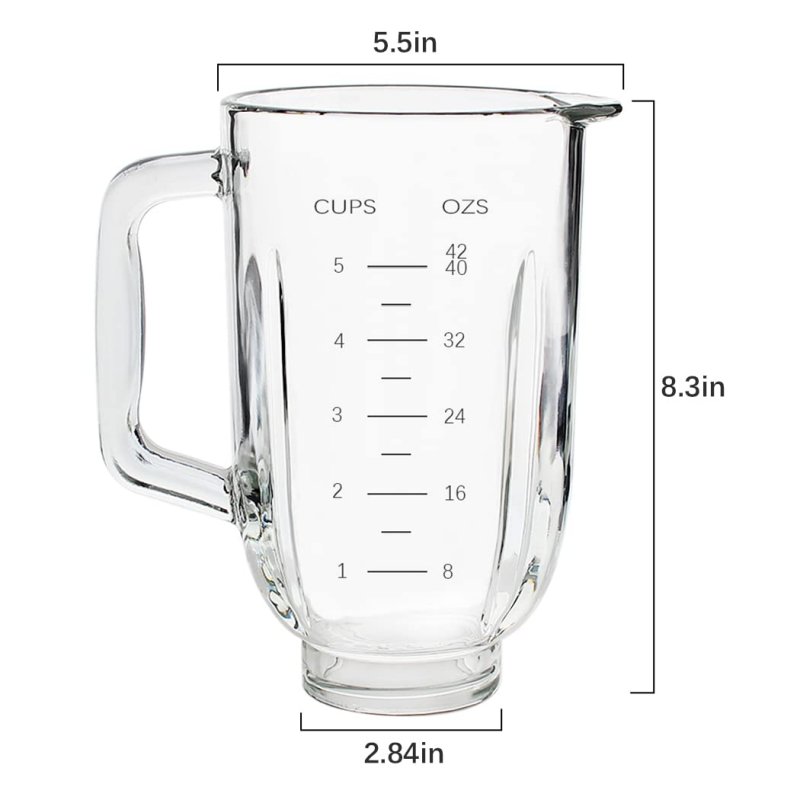 Veterger Replacement Parts 5-cups Glass Jar With Lid For Black Decker 10-speed Blender Bl2010bpa Bl2010bp Bl2020s Bl-2020