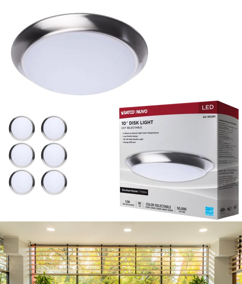 62-1812r1 10 In Integrated Led Disk Light Cct Selectable 2700k To 5000k 1000 Lumens 12w Triac Dimmable 90 Cri Brushed Nickel