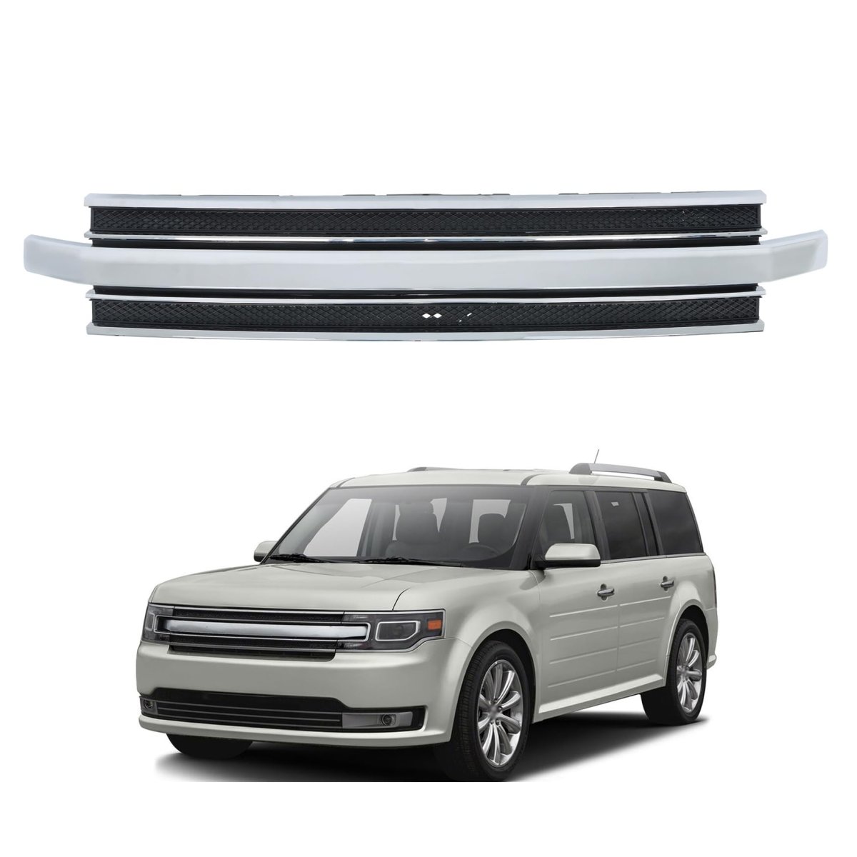 Black With Chrome Molding Trim Front Bumper Grille Upper Replacement For Flex 2013-2019
