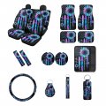 Baxinh American Flag Sunflower Print Car Seat Covers 17 Pcs Set Universal Floor Mats Steering Wheel Cover Front Cup Holder 