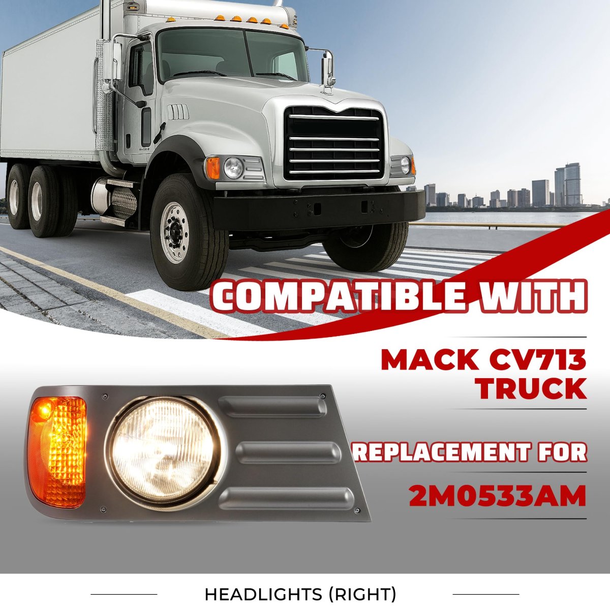 Hecasa Right Headlight Corner Light Headlight Bezel W Bulbs For Mack Cv713 Truck Replacement 2m0533am Headlamp Trim Cover