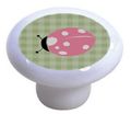 Set Of 2 Pink Ladybug Green Gingham Ceramic Cabinet Drawer Knobs 