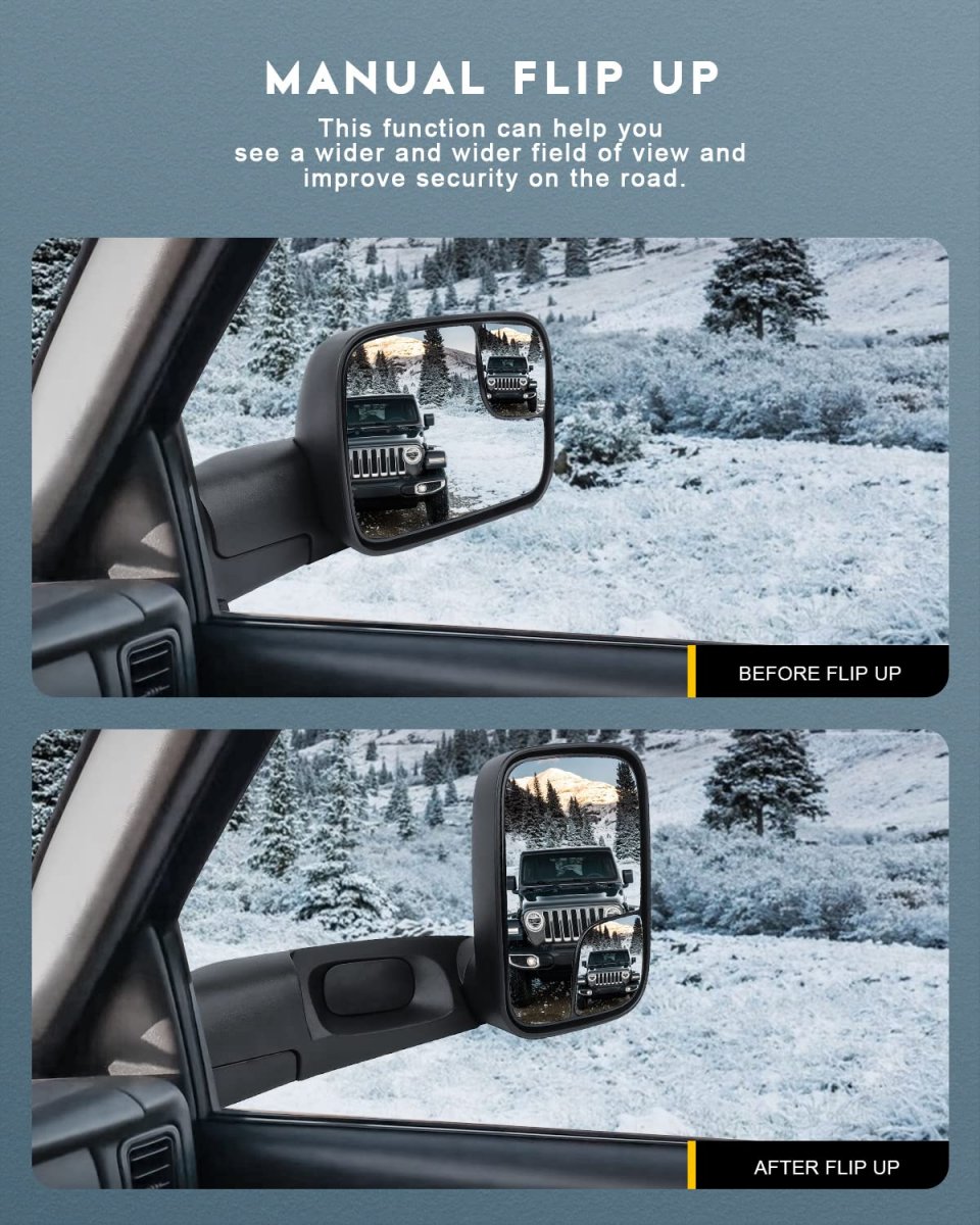 Towing Mirror For Dodge Ram 1500 1994 2001 And 2500 3500 To 2002 Driver Left Side Manual Adjusted Black Housing With Convex