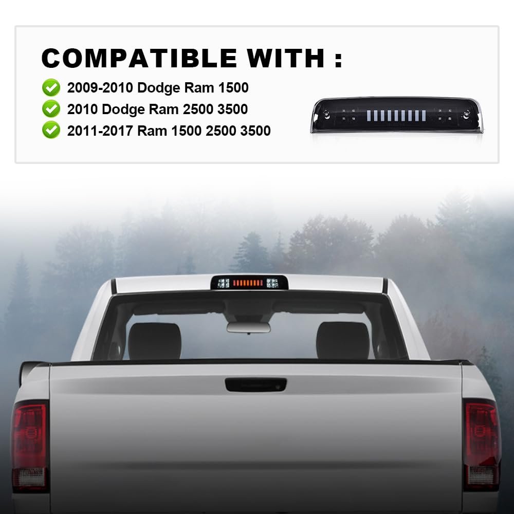 Led Bar 3rd Brake Light For 2009-2017 Dodge Ram 1500 2500 3500 I Type High Mount Stop Rear Tail Cargo Lamps Smoked Lens Black