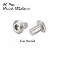 Uxcell M3x5mm Machine Screws Hex Socket Round Head Screw 304 Stainless Steel Fasteners Bolts 50pcs