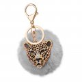 Ugshy 1 Pc Car Key Decorative Pendant Rhinestone Leopard Head Plush Ball Remote Control For Most Models Gold Gray 