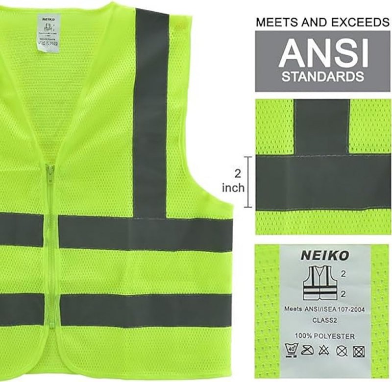 Neiko 53956a High-visibility Safety Vest With Reflective Strips For Emergency Construction And Use Neon Yellow Medium
