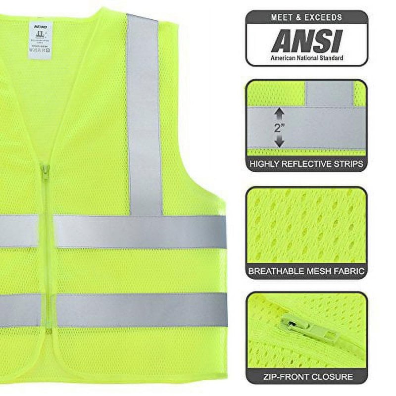 Neiko 53956a High-visibility Safety Vest With Reflective Strips For Emergency Construction And Use Neon Yellow Medium