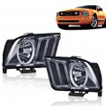 Pit66 Headlight For 2005-2009 Ford Mustang Headlamp Driver Passenger Side Smoky Lens Chrome Housing
