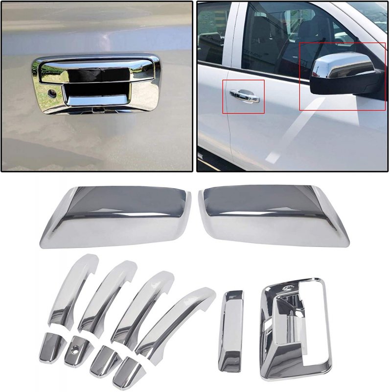 Erush Triple Chrome Plated Combo Door Mirror Handle Tailgate Cover Overlay Designed For 2014-2018 Chevrolet Silveardo Gmc