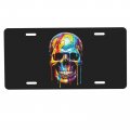 License Plate Colorful Melting Skull Paint Decorative Car Front Vanity Tag Metal Aluminum Novelty For Men Women Boy Girls 6 X