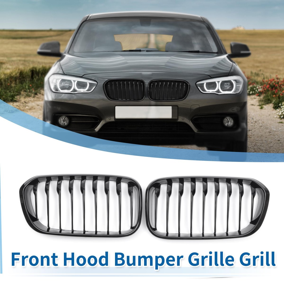 Front Upper Hood Bumper Kidney Grille For Bmw 1 Series F20 25 2018 Gloss Black 1 Pair Oe 51137371685 51137371686