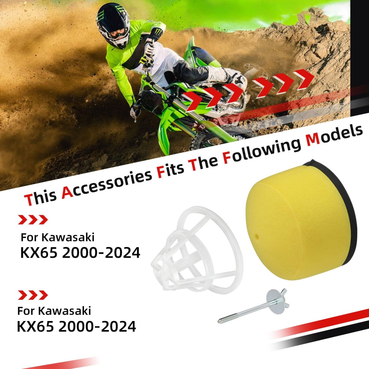 Air Filter And Cage Holder With Bolt For Kawasaki Kx65 2000 2024 Suzuki Rm65 2003 2005 Part 11013 1284 13091 1696