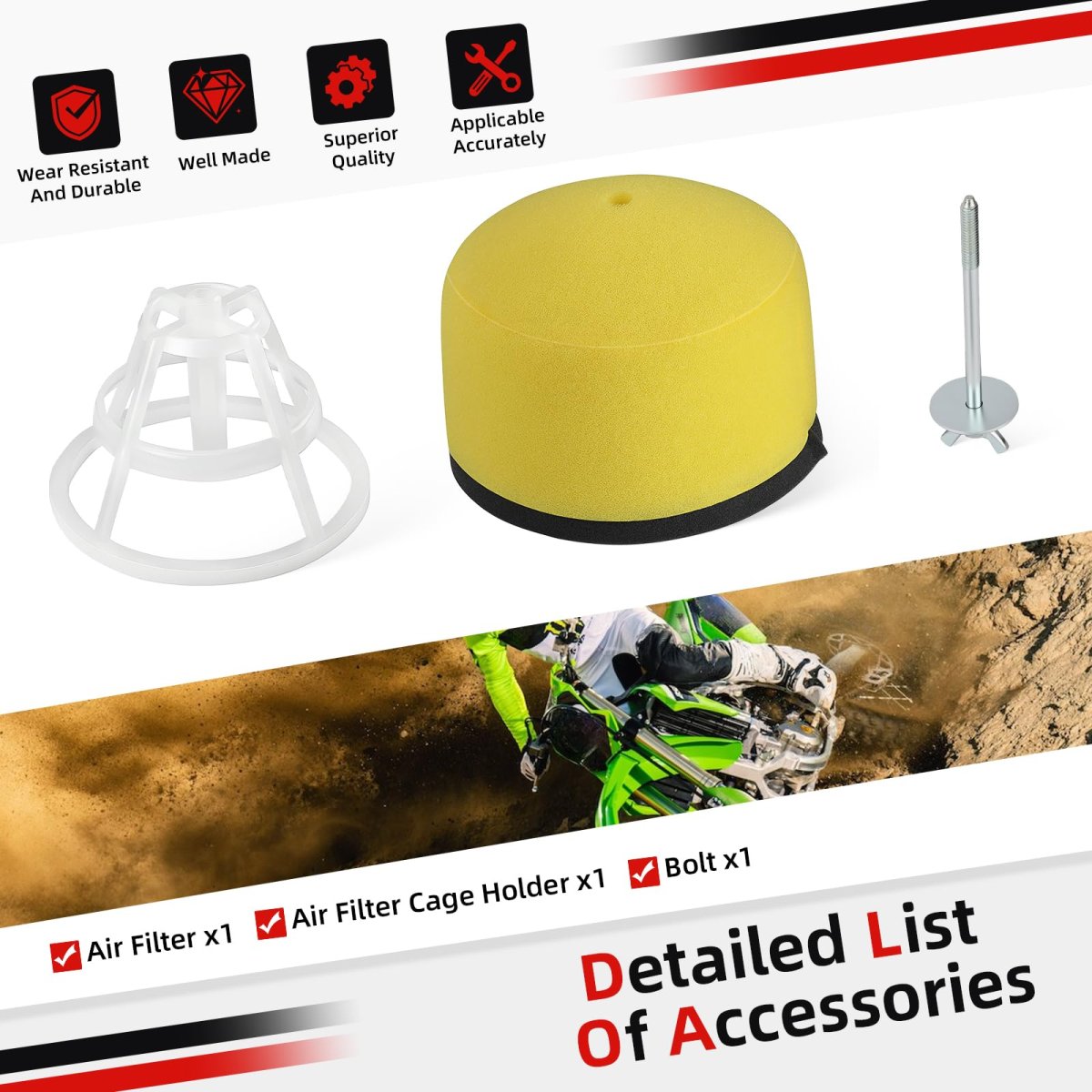 Air Filter And Cage Holder With Bolt For Kawasaki Kx65 2000 2024 Suzuki Rm65 2003 2005 Part 11013 1284 13091 1696