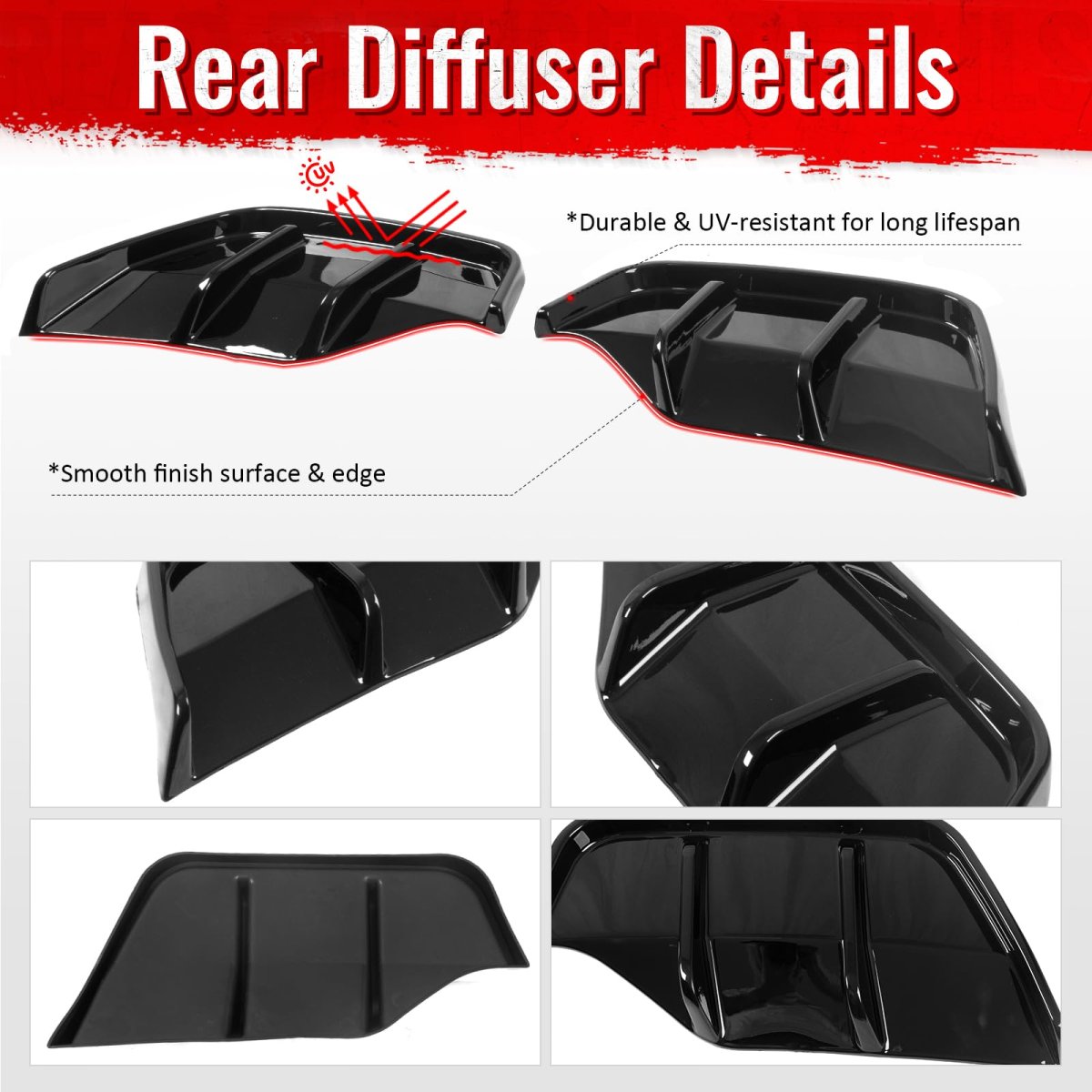Rear Bumper Lip Lower Side Spat Valance Winglet Canard Protector For 2025 2026 Tesla Model Y Juniper Gloss Black Pp