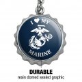 I Love My Marine Usmc White On Blue Officially Licensed Keychain Chrome Plated Metal Pop Cap Bottle Opener