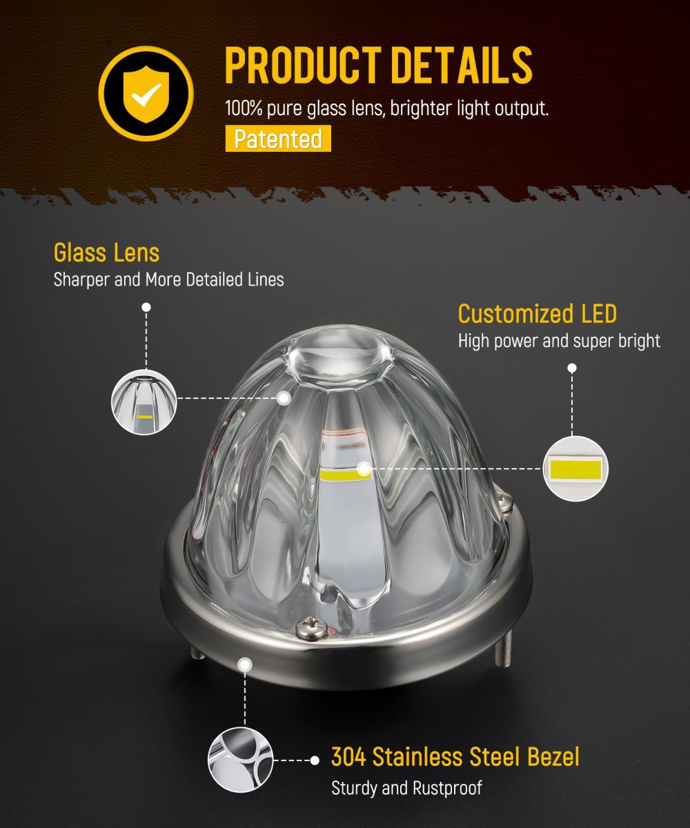 Partsam 2pcs Glass Watermelon Lights Patented Clear Lens White Led Running Light With Stailess Steel Bezel Replacement For