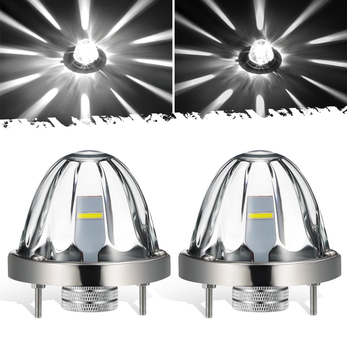 Partsam 2pcs Glass Watermelon Lights Patented Clear Lens White Led Running Light With Stailess Steel Bezel Replacement For