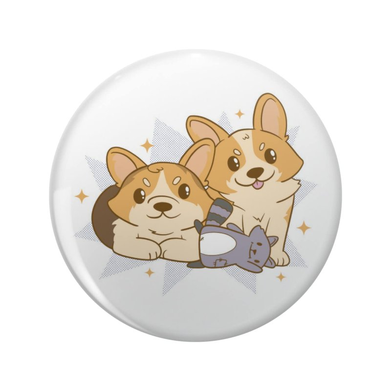 1080 Graphics Corgi Dogs With Raccoon Art Design Key Chain Double Sided Stainless Steel Keychain