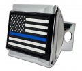 Police Flag Black On Chrome Hitch Cover