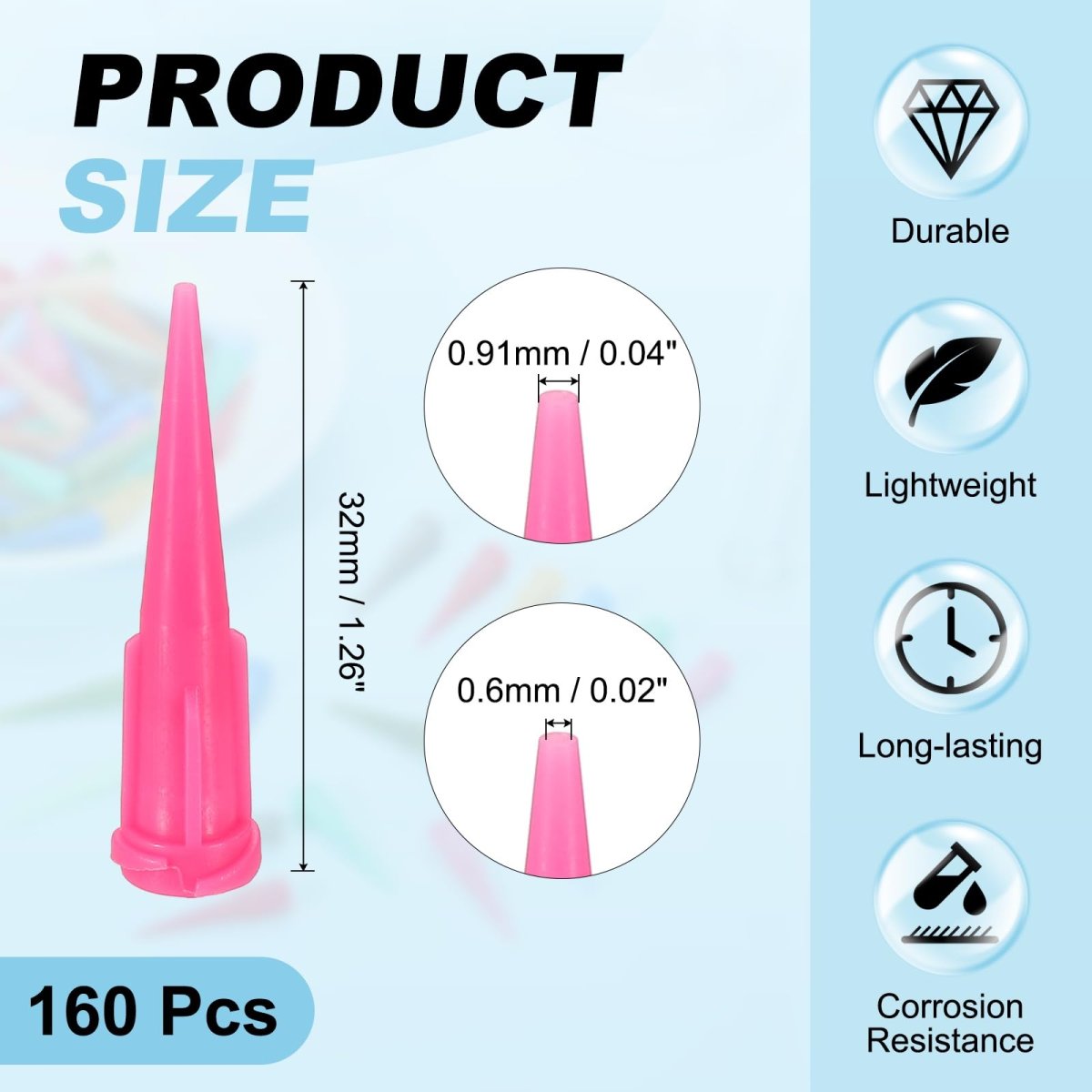 160pcs Plastic Tapered Pinhead 20 Gauge Tt Adhesive Dispensing Needle Tip 0 6mm Glue Applicator Blunt Tips For Industrial Oil