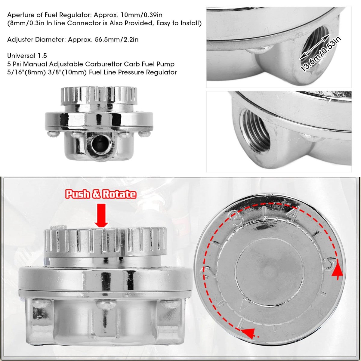 Universal Fuel Pressure Regulator Kit Injection Adjustable For Carburetor Engine