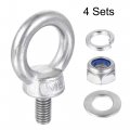Uxcell Lifting Eye Bolt M6 X 12mm Male Thread With Hex Screw Nut Gasket Flat Washer For Hanging Securing Chain Wire Rope 304