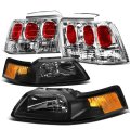 Pair Of Headlights Assembly And Chrome Altezza Style Tail Lights For Mustang 1999-2004 Driver Passenger Side Black Housing 