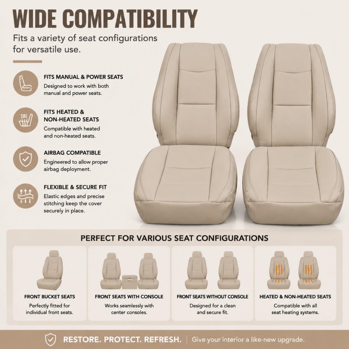 Front Full Set Replacement Leather Seat Covers For Lexus Gx470 2003 2009 Light Tan Microfiber Driver And Passenger Side Custom