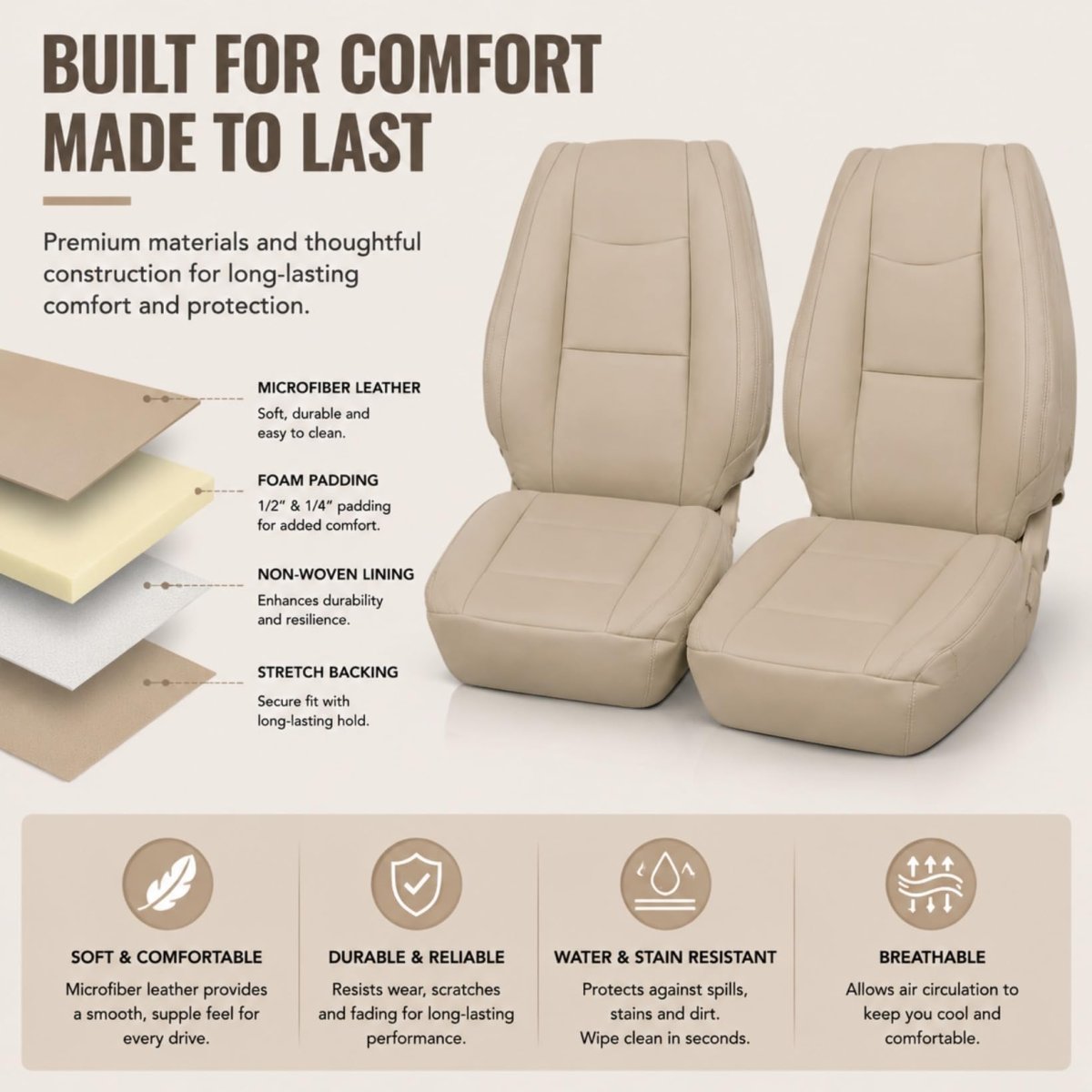 Front Full Set Replacement Leather Seat Covers For Lexus Gx470 2003 2009 Light Tan Microfiber Driver And Passenger Side Custom