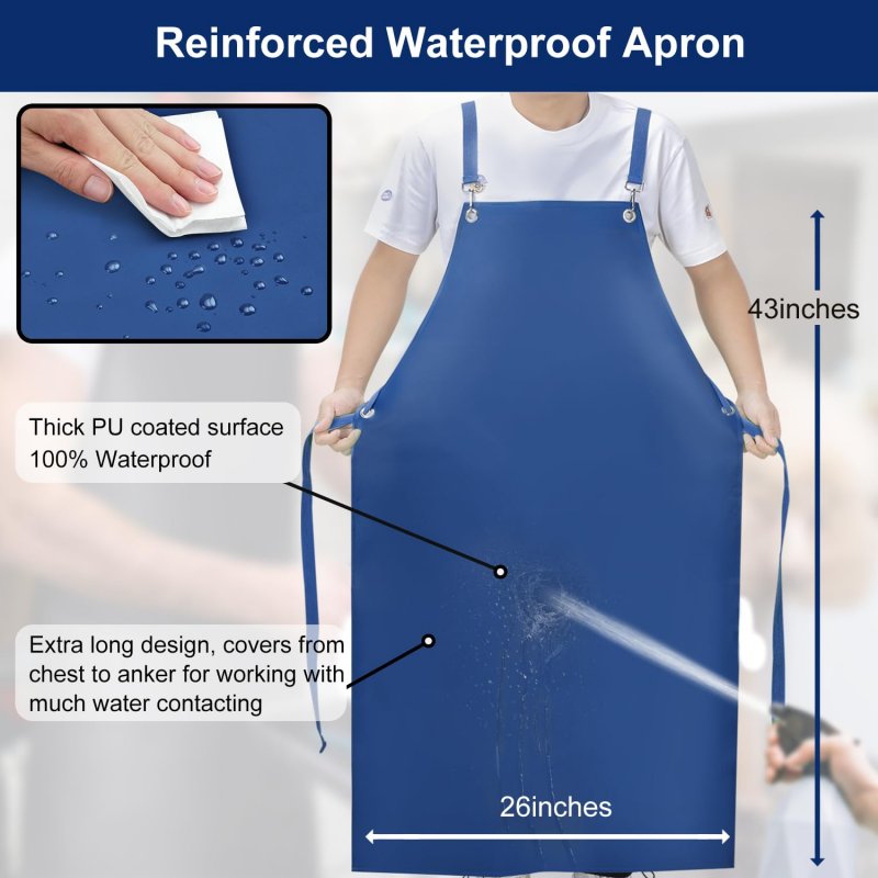 Sheomern Rubber Waterproof Apron 43 Heavy Duty Vinyl Industrial Anti-tear With Adjustable Cross Back Strap For Dishwasher