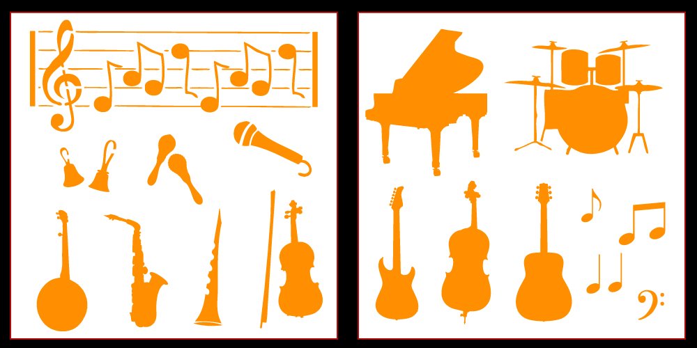 Auto Vynamics Stickerpack-musicset01-10-gorg Gloss Orange Vinyl Detailed Musical Instruments Sticker Pack Features Rock Band