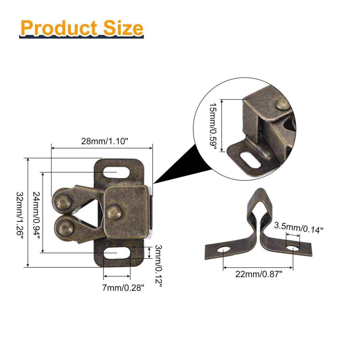 4 Set Double Roller Catch Cabinet Latch Hardware Fitting For Cupboard Closet Furniture Door Bronze