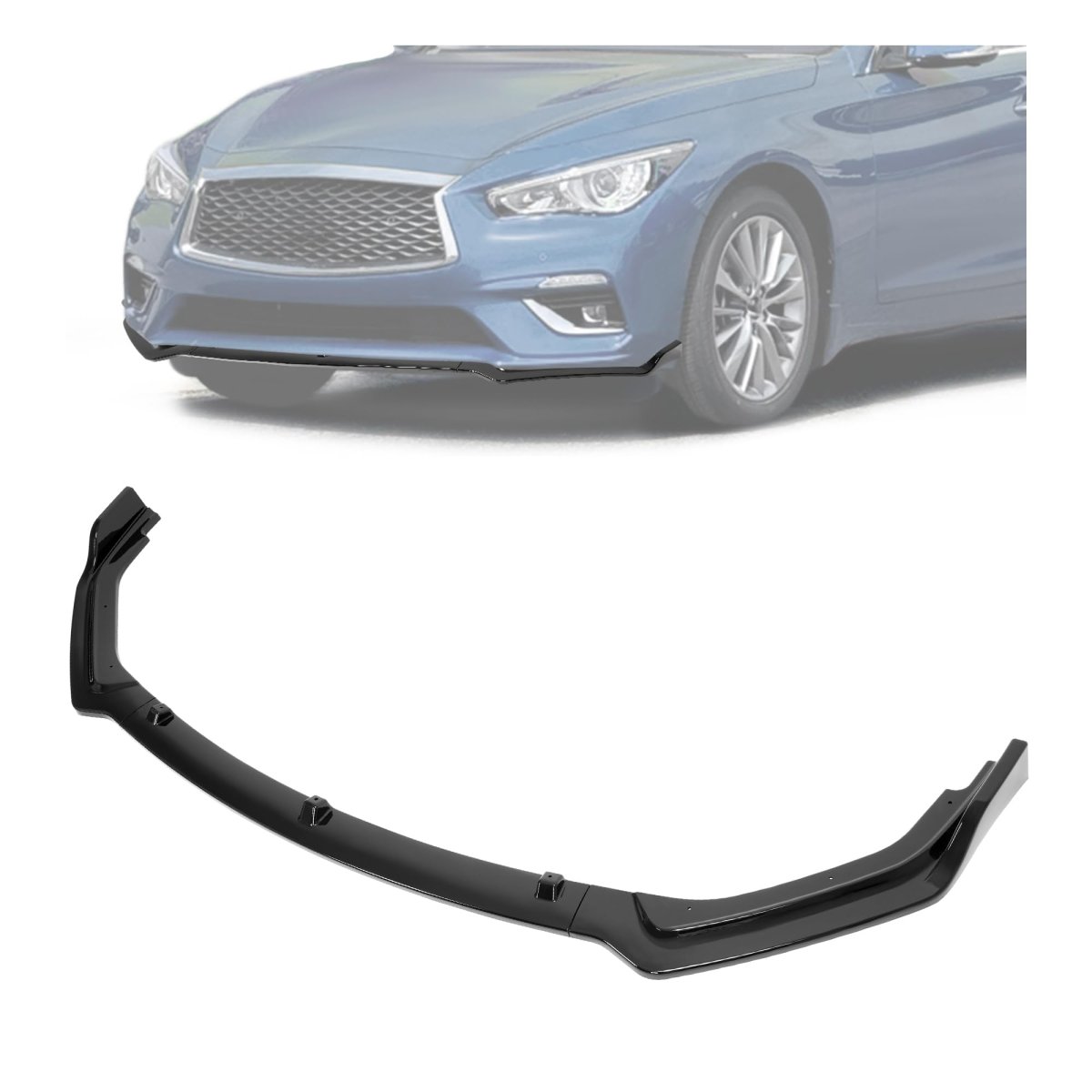 3pcs Front Bumper Lip For 2018-2024 Infiniti Q50 Luxe Base Models Jdm Style Under Chin Spoiler Splitter Diffuser Protector Air