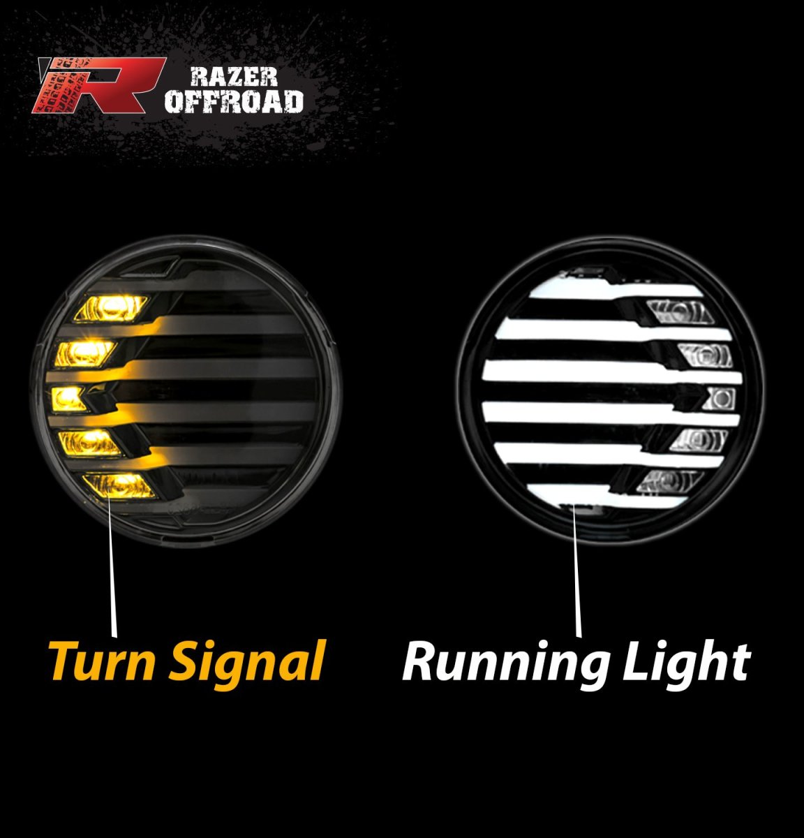 Razer Auto Rock Crawler Black Smoke Lens Turn Signal Led Light Led Running 1 Pair Black For 07-17 Jeep Wrangler Jk