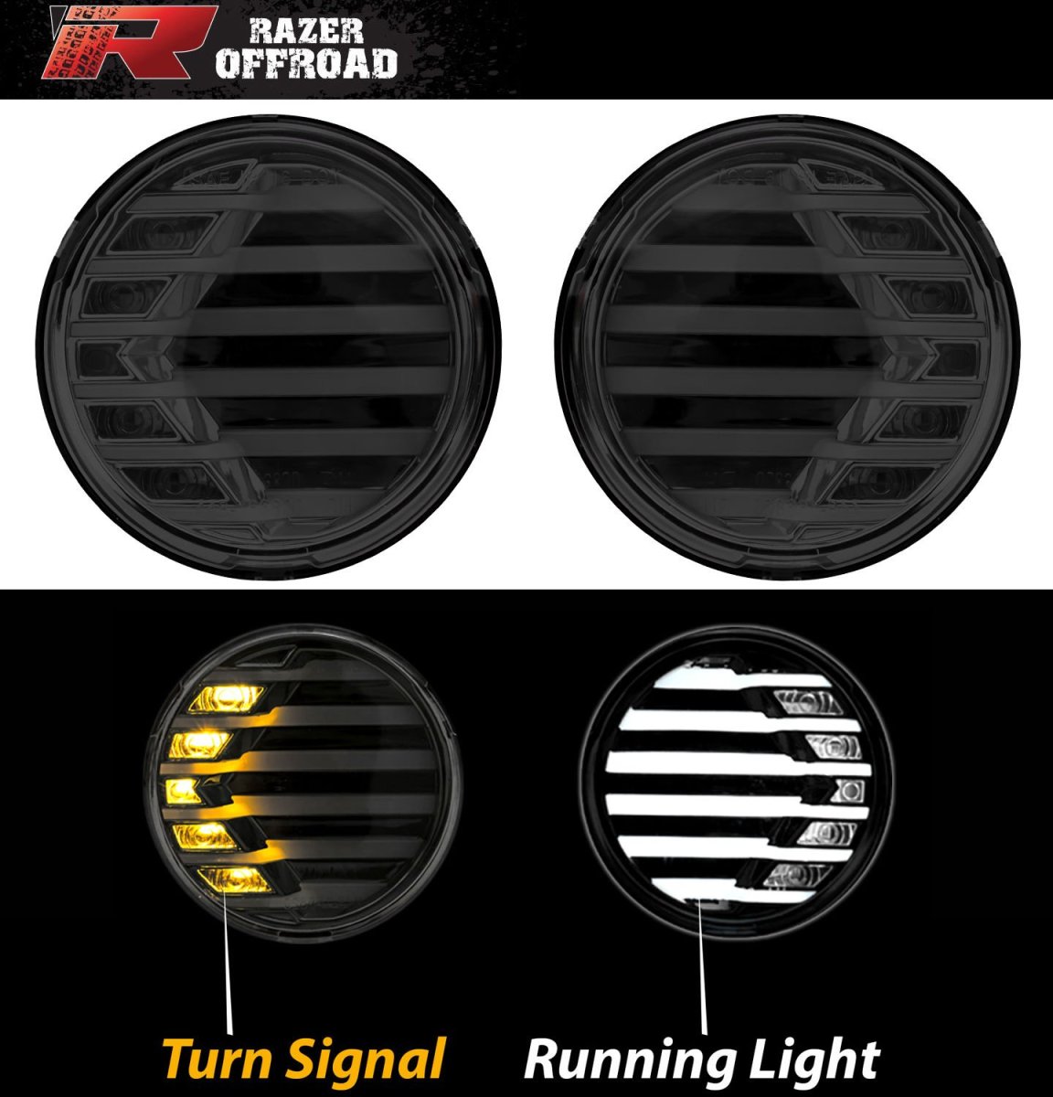 Razer Auto Rock Crawler Black Smoke Lens Turn Signal Led Light Led Running 1 Pair Black For 07-17 Jeep Wrangler Jk