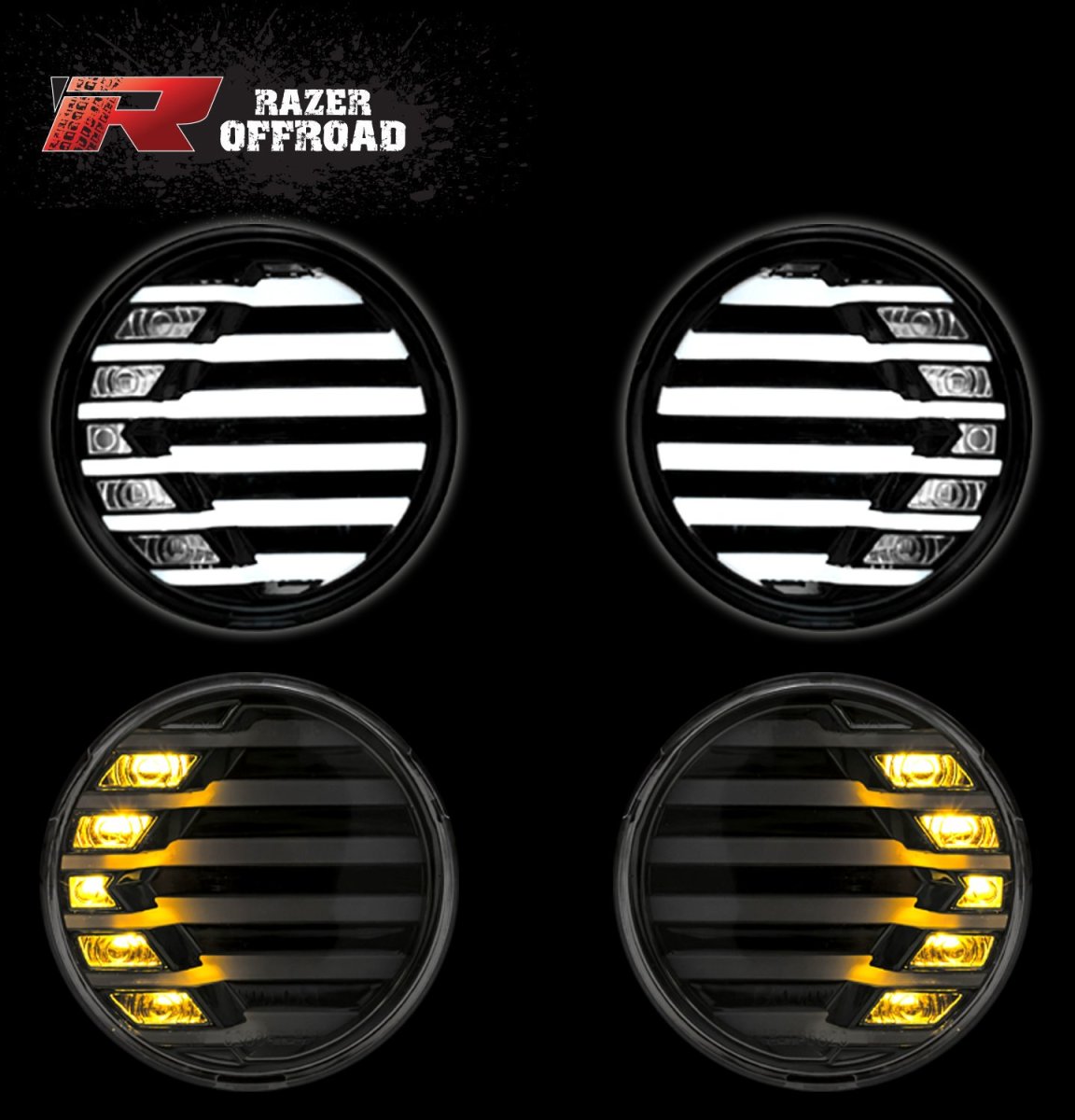 Razer Auto Rock Crawler Black Smoke Lens Turn Signal Led Light Led Running 1 Pair Black For 07-17 Jeep Wrangler Jk
