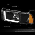 Led Drl L-bar Black Housing Amber Corner Headlight Lamps Tool Kit Compatible With Dodge Ram Truck 94-02