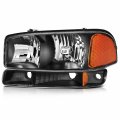 Headlight Assembly For Gmc Sierra 3500 2001-2006 For Yukon 2000-2006 Xl 1500 2500 Black Housing Amber Reflector Clear Lens 