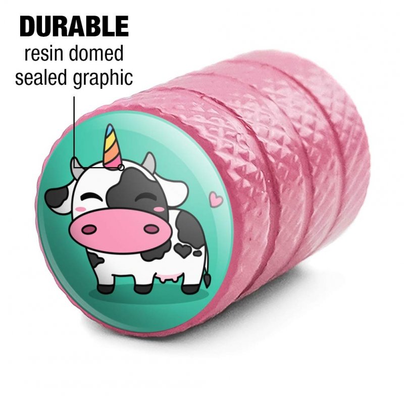 Cute Kawaii Unicorn Cow Tire Rim Wheel Aluminum Valve Stem Caps