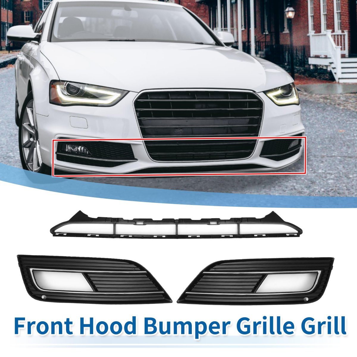 Front Lower Hood Bumper Grille And Fog Light Cover For Audi A4 B8pa 2013 To 2015 Black Abs Plastic No 8kd807681 1 Set