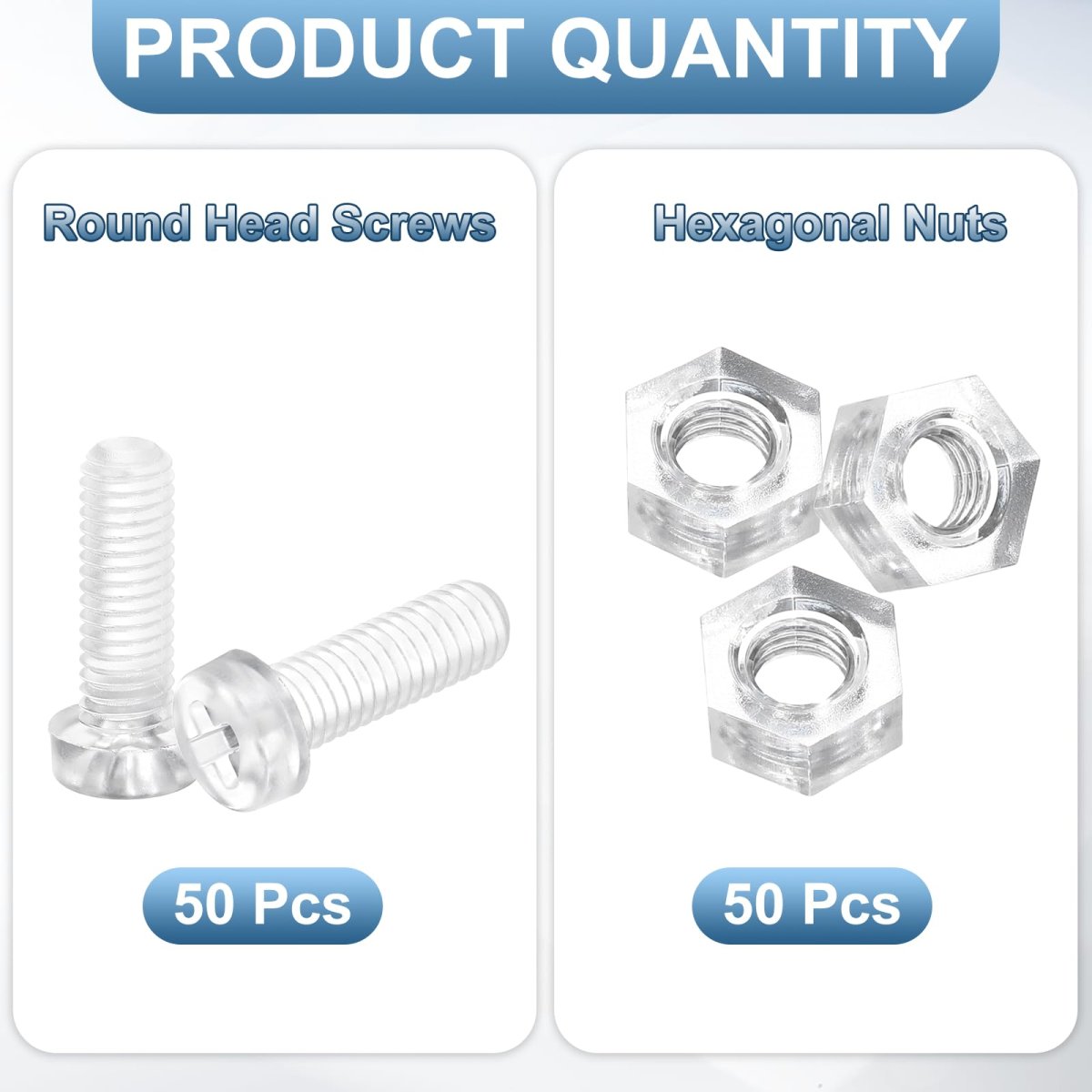 50 Sets Clear Acrylic Screws And Nuts Kit M5 X 15mm Pc Transparent Round Head Phillips Bolts With Hex For Machine Electronic