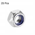 Uxcell Hex Lock Nuts M8 X 1 25mm Stainless Steel Nylon Insert Self-locking For Fasteners 25pcs Silver Tone
