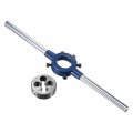 Uxcell Round Die Stock Handle Wrench Set 3 8-16 Unc Threading And 30mm Holder Fits 20mm-30mm Od M9-m11 Adjustable For Bolt