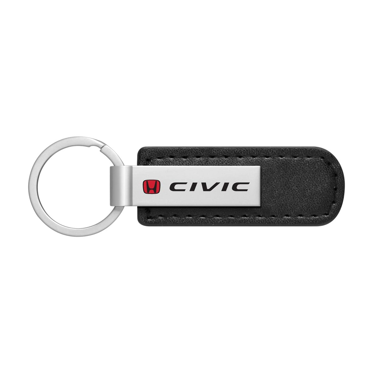 Honda Civic Key Chain With Red Logo Black Pu Leather Strap And Silver Metal Bar 3 75 In X 1