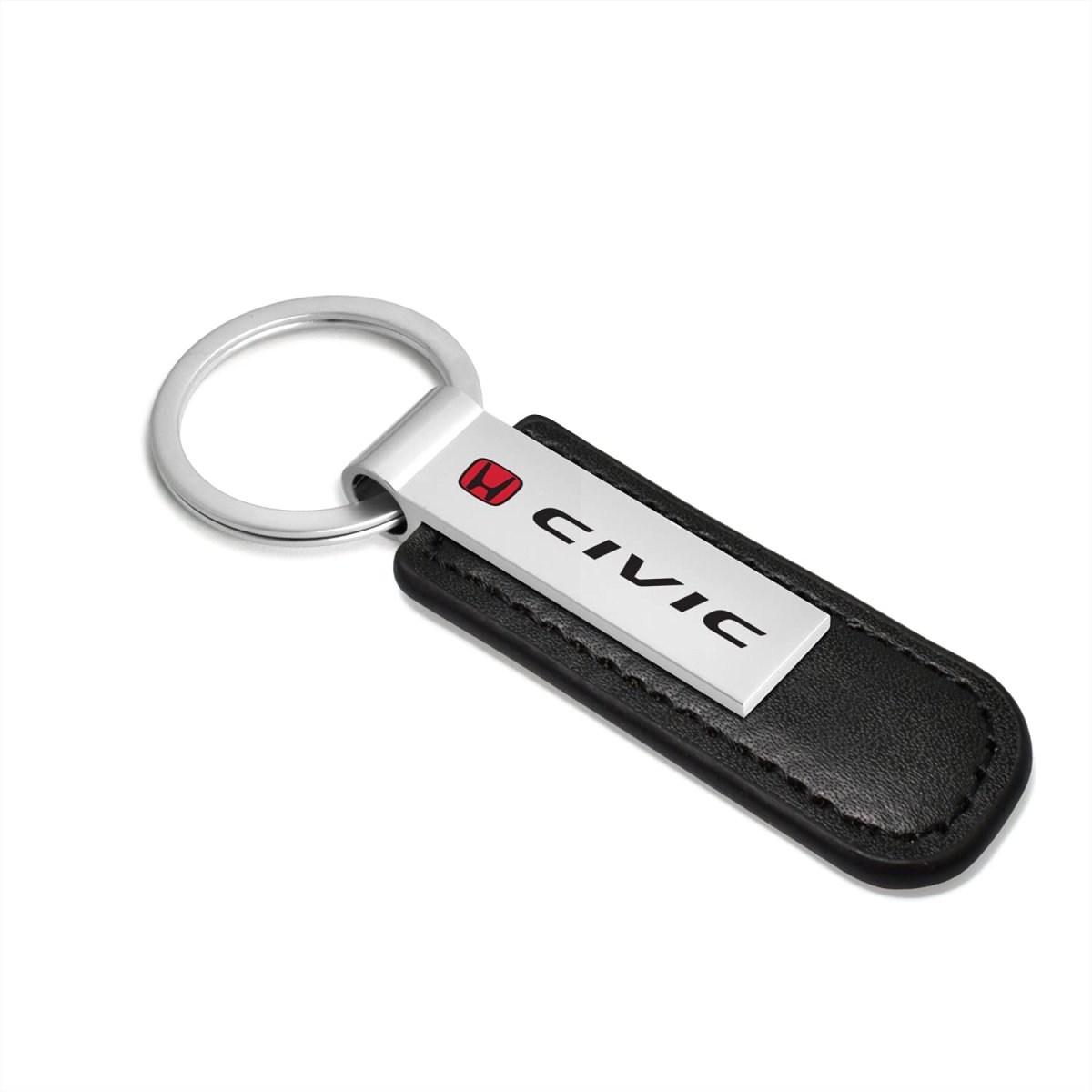 Honda Civic Key Chain With Red Logo Black Pu Leather Strap And Silver Metal Bar 3 75 In X 1