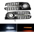 Topteng Fog Light Grille Cover Led Honeycomb Mesh Grill Turn Signal Drl For Audi A4 B8 2009-2011 8kd807681 8kd807682