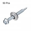 Uxcell 12 X 2 Self Drilling Screws With Rubber Washer 50pcs Zinc Plated Steel Roofing Hex Head Tapping Epdm For Metal To